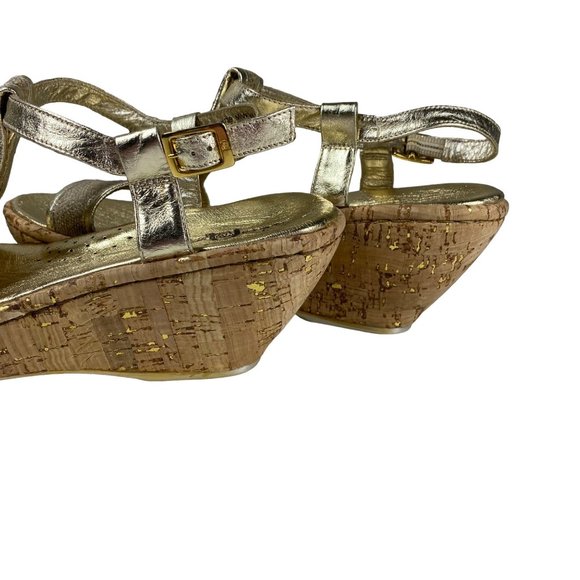 Born Concepts wedge gold adjustable T-strap heeled Sandals arch support 8/39 - Picture 9 of 16